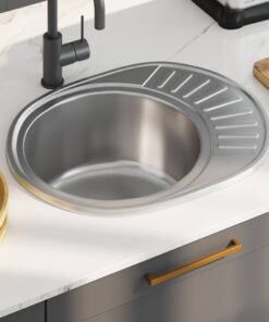 vidaXL Gootsteen met afvoer en zwanenhals ovaal roestvrij staal