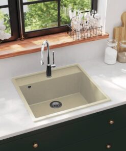 vidaXL Gootsteen met overloopgat graniet beige