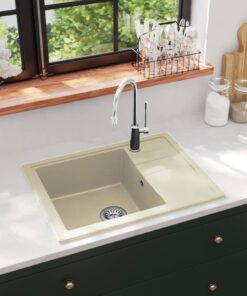 vidaXL Gootsteen met overloopgat ovaal graniet beige