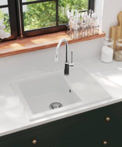 vidaXL Gootsteen met overloopgat ovaal graniet wit