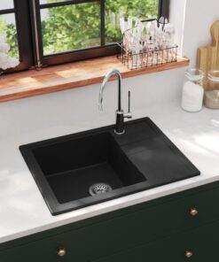 vidaXL Gootsteen met overloopgat ovaal graniet zwart