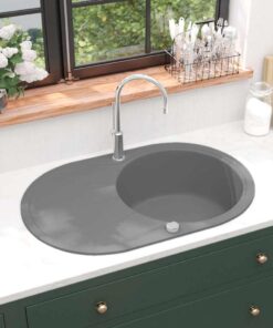 vidaXL Gootsteen ovaal enkele bak graniet grijs