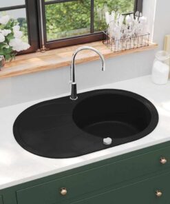 vidaXL Gootsteen ovaal enkele bak graniet zwart