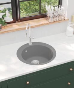 vidaXL Gootsteen rond enkele bak graniet grijs