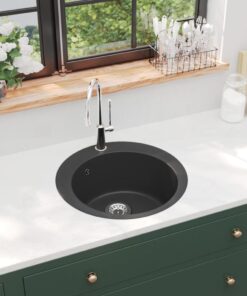 vidaXL Gootsteen rond enkele bak graniet zwart