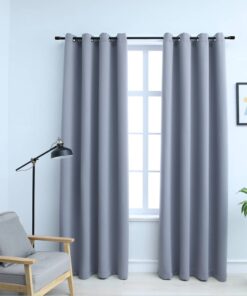 vidaXL Gordijn verduisterend met metalen ringen 2 st 140x175 cm grijs