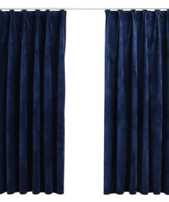 vidaXL Gordijnen verduisterend 2 st met haken 140x175 cm fluweel blauw