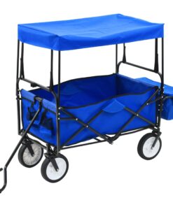 vidaXL Handkar inklapbaar met luifel staal blauw