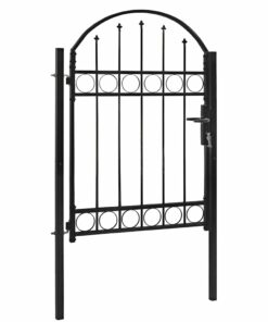 vidaXL Hekpoort met gebogen bovenkant staal 104x125 cm zwart