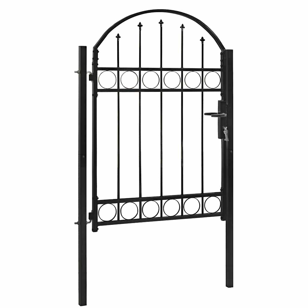 vidaXL Hekpoort met gebogen bovenkant staal 104x125 cm zwart