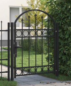 vidaXL Hekpoort met gebogen bovenkant staal 104x125 cm zwart