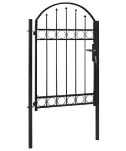 vidaXL Hekpoort met gebogen bovenkant staal 104x150 cm zwart