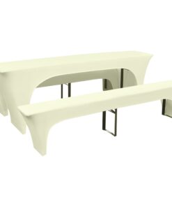 vidaXL Hoes voor biertafel/banken 3-delig crèmekleurig stretchstof