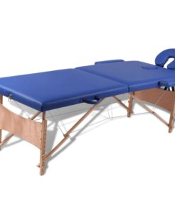 vidaXL Inklapbare massagetafel 2 zones met houten frame (blauw)