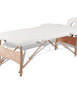 vidaXL Inklapbare massagetafel 2 zones met houten frame (creme)