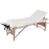vidaXL Inklapbare massagetafel 3 zones met houten frame (creme)