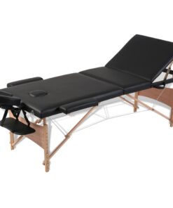 vidaXL Inklapbare massagetafel 3 zones met houten frame (zwart)