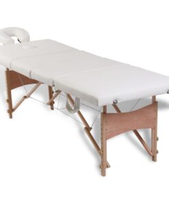 vidaXL Inklapbare massagetafel 4 zones met houten frame (creme)