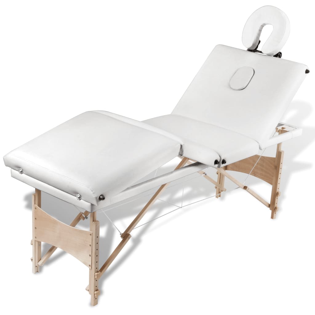 vidaXL Inklapbare massagetafel 4 zones met houten frame (creme) - Image 5