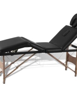 vidaXL Inklapbare massagetafel 4 zones met houten frame (zwart)