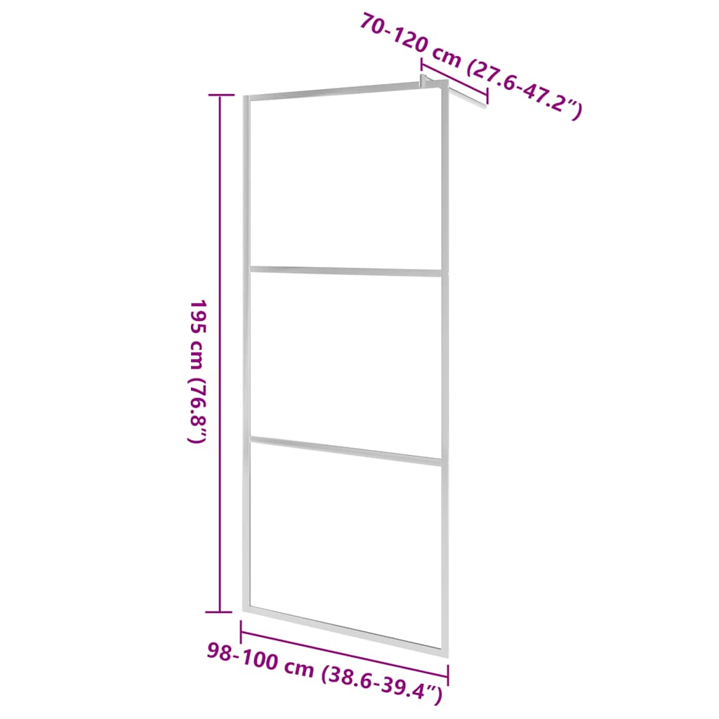 vidaXL Inloopdouchewand halfmat 100x195 cm ESG-glas - Afbeelding 7