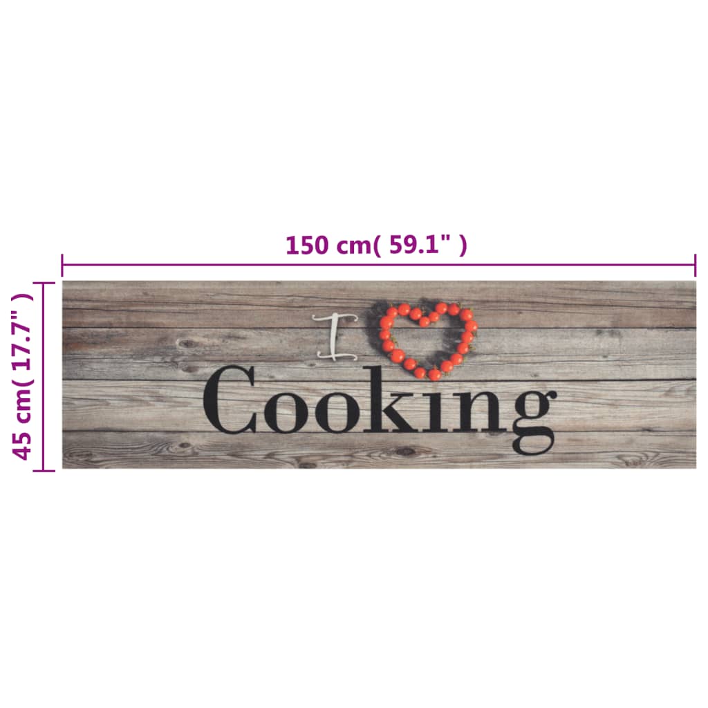 vidaXL Keukenmat wasbaar cooking-print 45x150 cm fluweel grijs