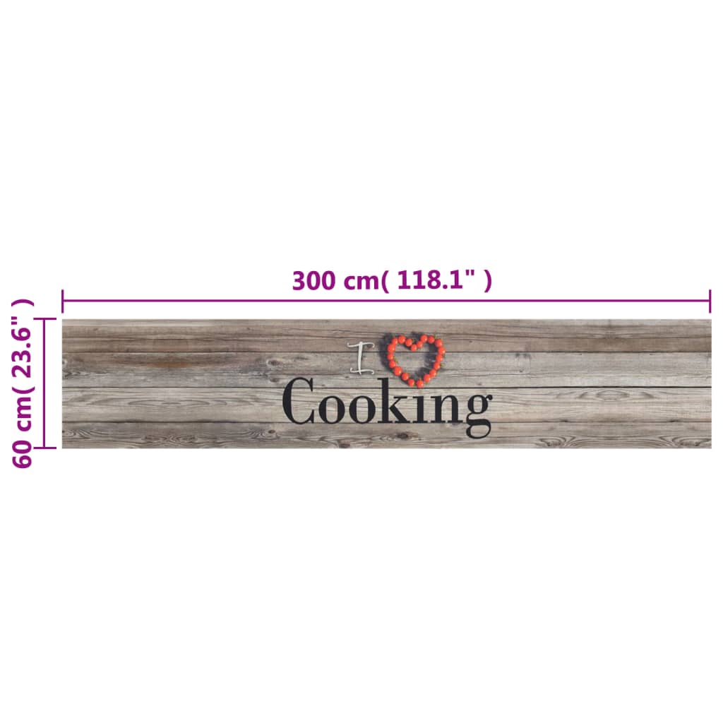 vidaXL Keukenmat wasbaar cooking-print 60x300 cm fluweel grijs