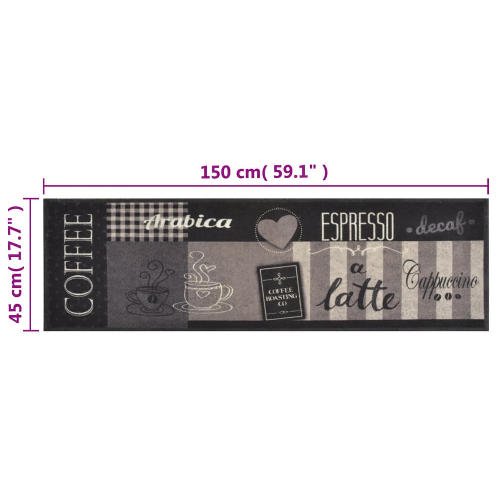 vidaXL Keukenmat wasbaar koffieprint 45x150 cm fluweel zwart - Image 5