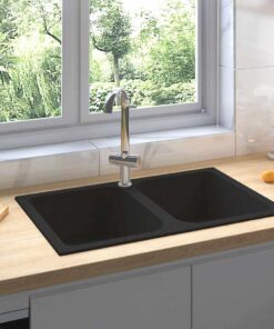 vidaXL Keukenwasbak Zwart 76 x 48 x 30 cm Kwarts en hars