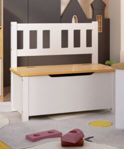 vidaXL Kinderopbergbankje 60x30x55 cm MDF wit en beige