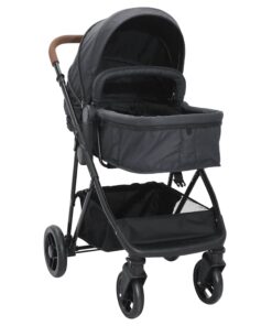 vidaXL Kinderwagen 2-in-1 staal antracietkleurig en zwart