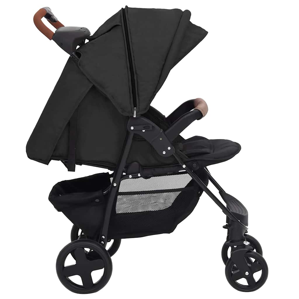 vidaXL Kinderwagen 2-in-1 staal antracietkleurig - Image 4