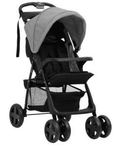vidaXL Kinderwagen 2-in-1 staal lichtgrijs en zwart