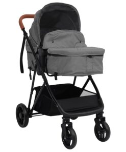 vidaXL Kinderwagen 2-in-1 staal lichtgrijs en zwart