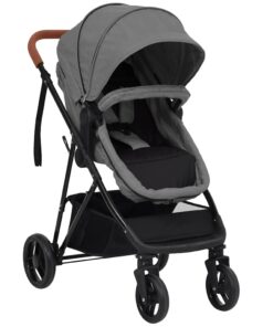 vidaXL Kinderwagen 2-in-1 staal lichtgrijs en zwart