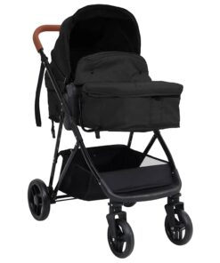 vidaXL Kinderwagen 3-in-1 staal antracietkleurig en zwart