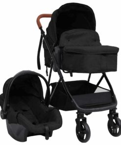 vidaXL Kinderwagen 3-in-1 staal antracietkleurig en zwart