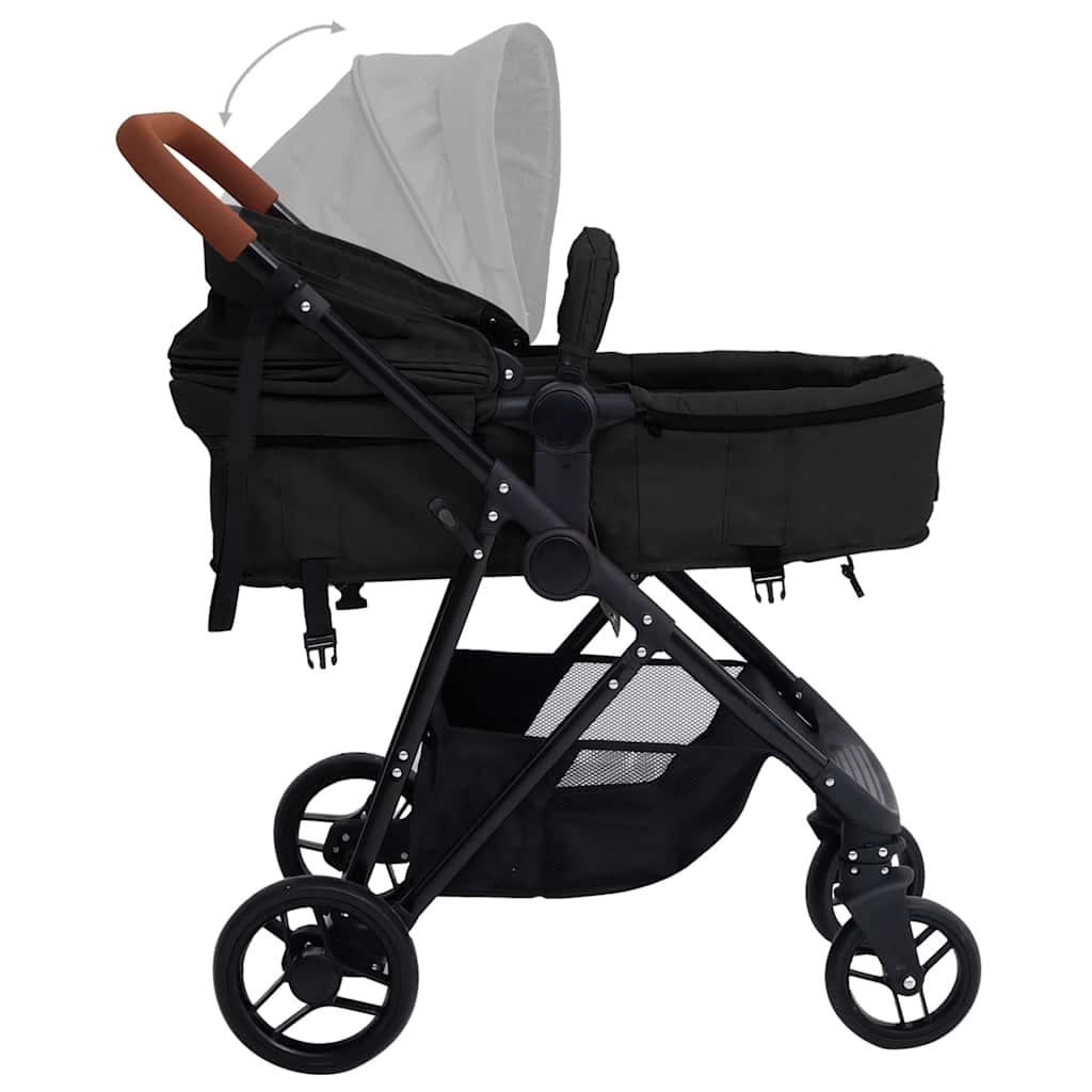 vidaXL Kinderwagen 3-in-1 staal antracietkleurig en zwart - Image 7