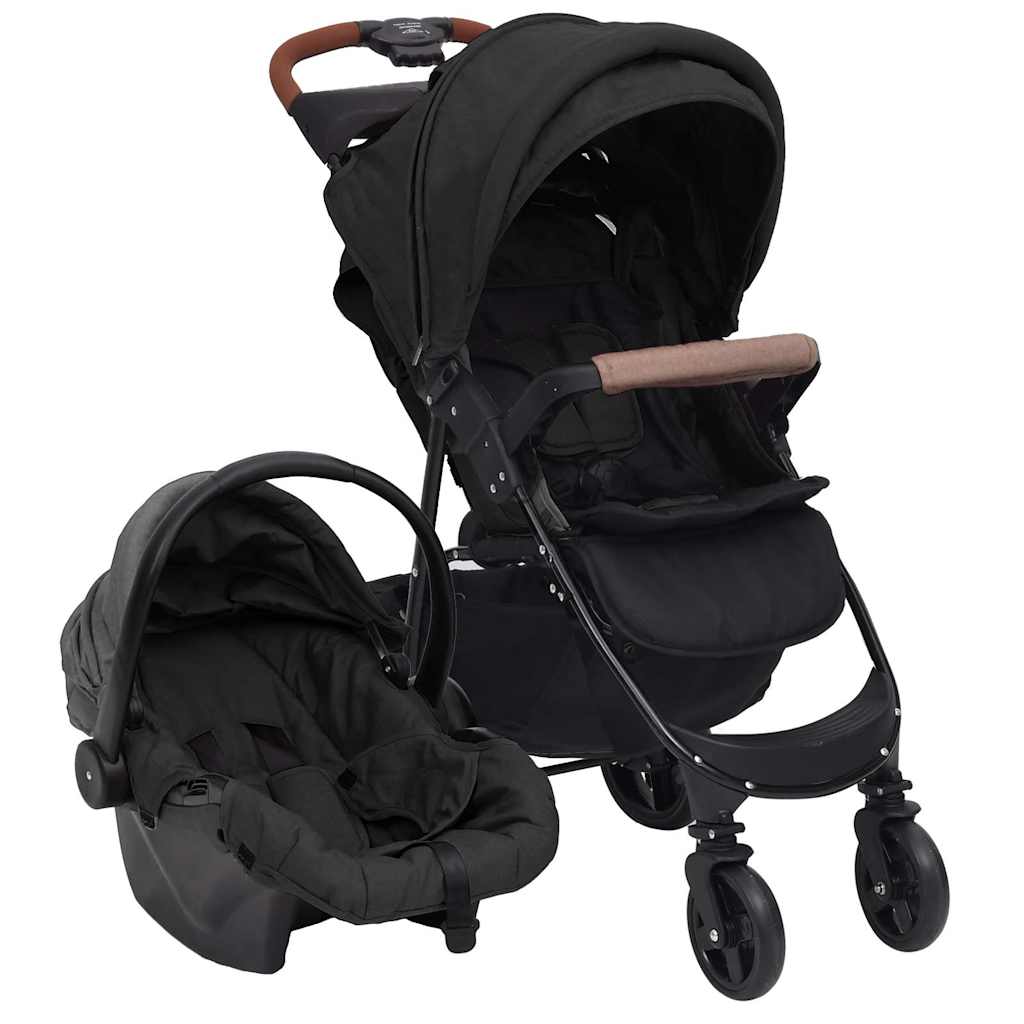 vidaXL Kinderwagen 3-in-1 staal antracietkleurig