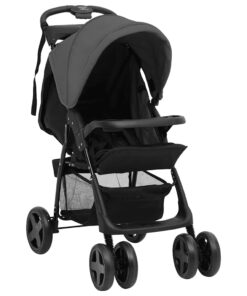 vidaXL Kinderwagen 3-in-1 staal donkergrijs en zwart