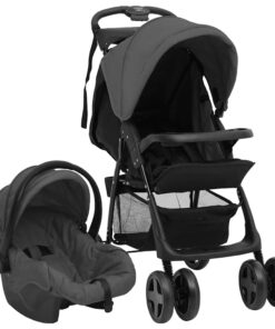 vidaXL Kinderwagen 3-in-1 staal donkergrijs en zwart