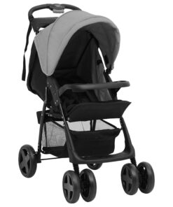 vidaXL Kinderwagen 3-in-1 staal lichtgrijs en zwart