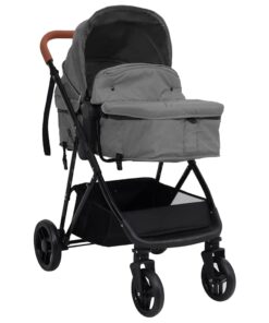 vidaXL Kinderwagen 3-in-1 staal lichtgrijs en zwart