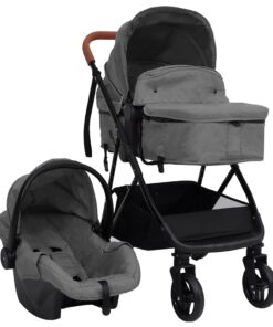 vidaXL Kinderwagen 3-in-1 staal lichtgrijs en zwart