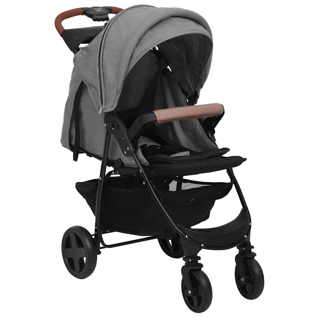 vidaXL Kinderwagen 3-in-1 staal lichtgrijs