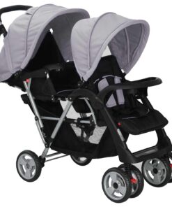 vidaXL Kinderwagen dubbel staal grijs en zwart