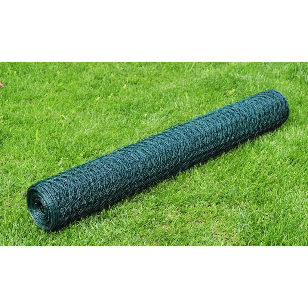 vidaXL Kippengaas 25x1 m met PVC-coating groen