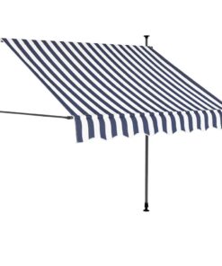 vidaXL Luifel handmatig uitschuifbaar met LED 150 cm blauw en wit