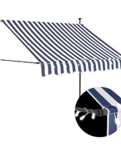 vidaXL Luifel handmatig uitschuifbaar met LED 150 cm blauw en wit
