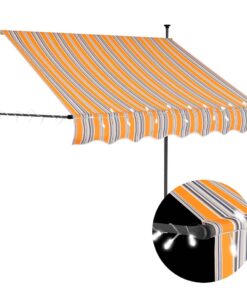 vidaXL Luifel handmatig uitschuifbaar met LED 150 cm geel en blauw